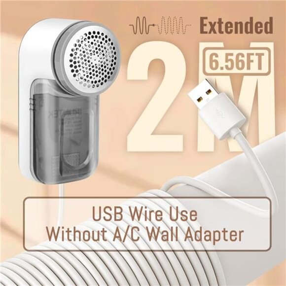 Fabric Lint Remover Wired Use, USB Powered Shaver and Lint Brush 2 in 1 - Picture 2 of 7